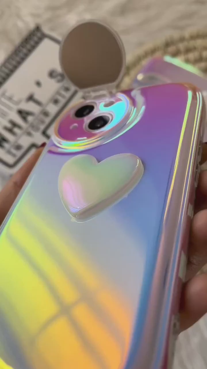 3D Holographic Heart Color Changing Women Makeup Reflective Phone Cover